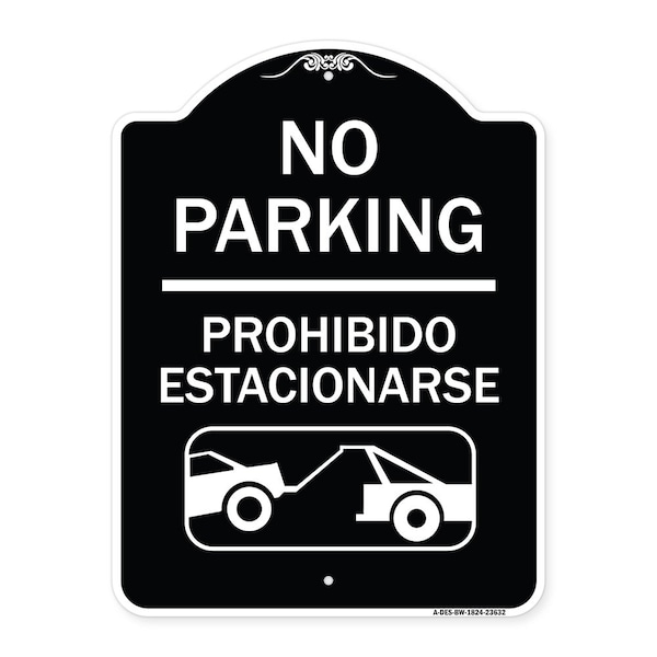 Signmission No Parking Prohibido Estacionarse W/ Car Tow Graphic Heavy-Gauge Alum Sign, 24" x 18", BW-1824-23632 A-DES-BW-1824-23632 - main